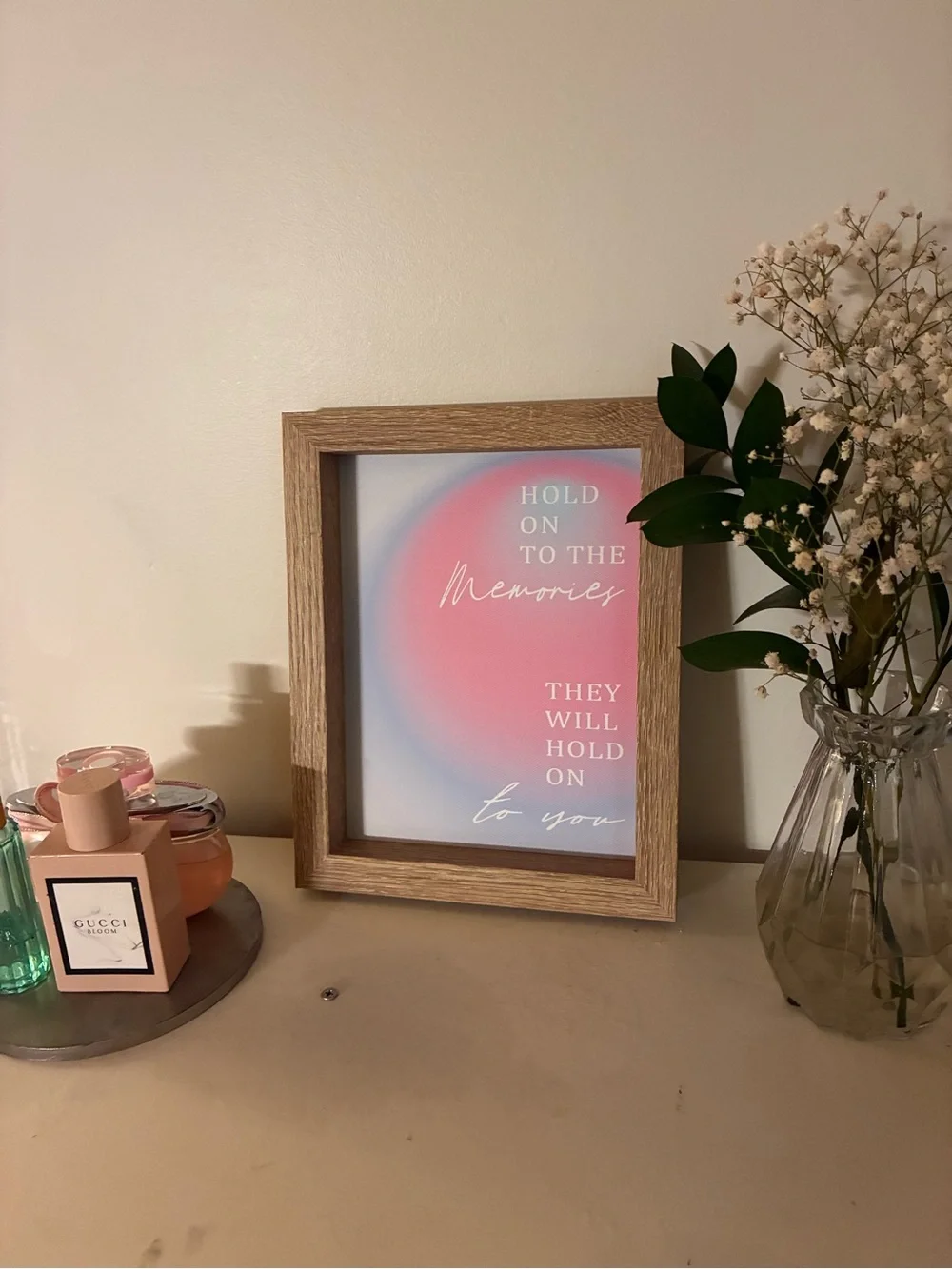 Wooden Framed Pink Room Decor Wall Art